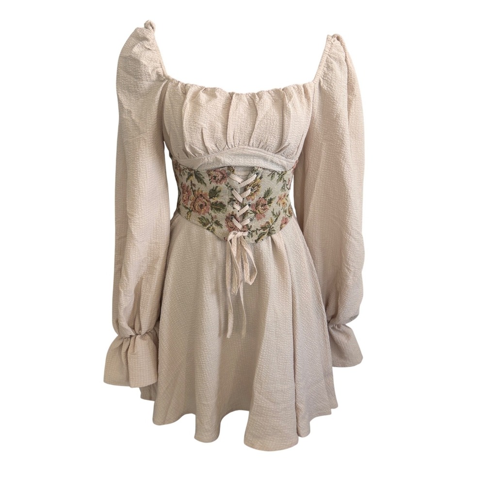 SHEIN MOD Corset Mini Dress XS Cottagecore Regencycore Victorian Milkmaid Boho